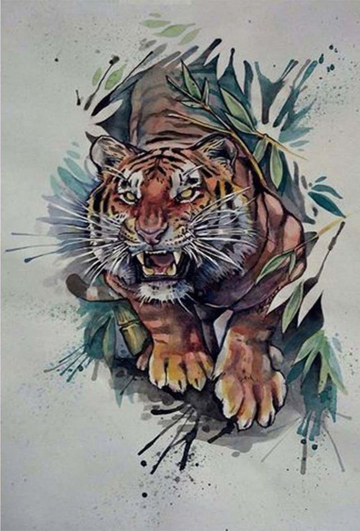 Tijger omringd door Bladeren Diamond Painting