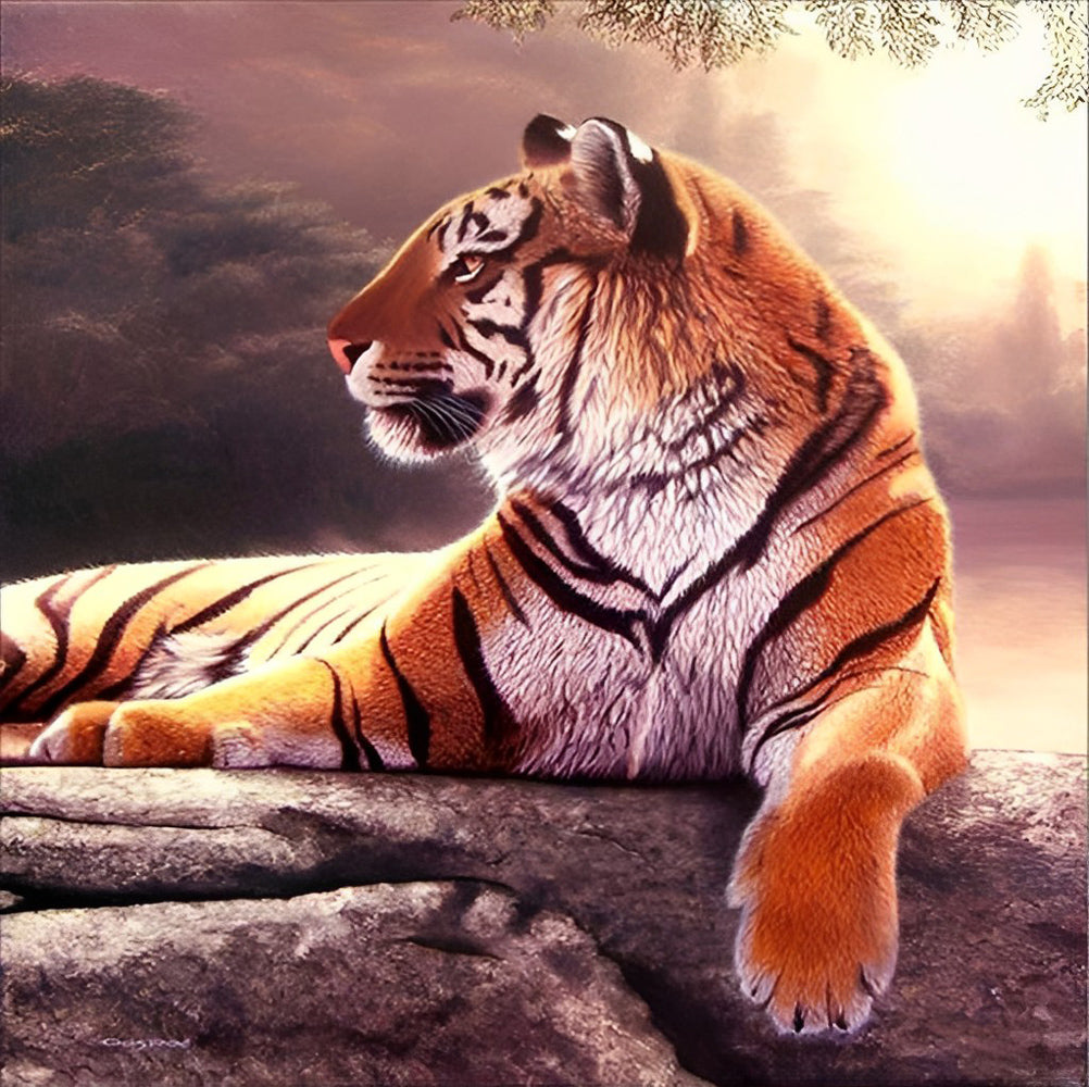 Tijger op een Rots Diamond Painting