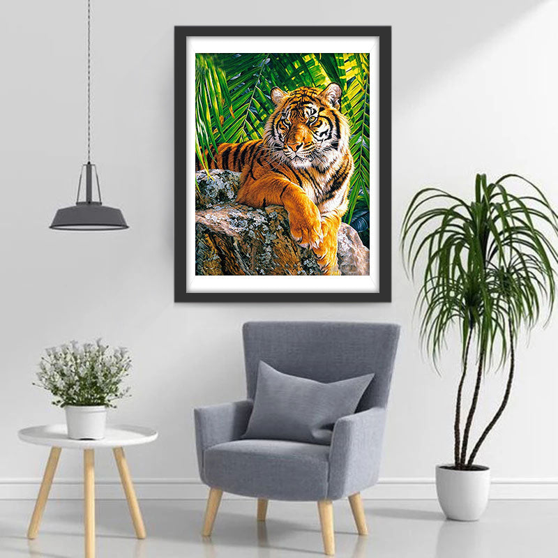 Tijger op een Rots in het Bos Diamond Painting