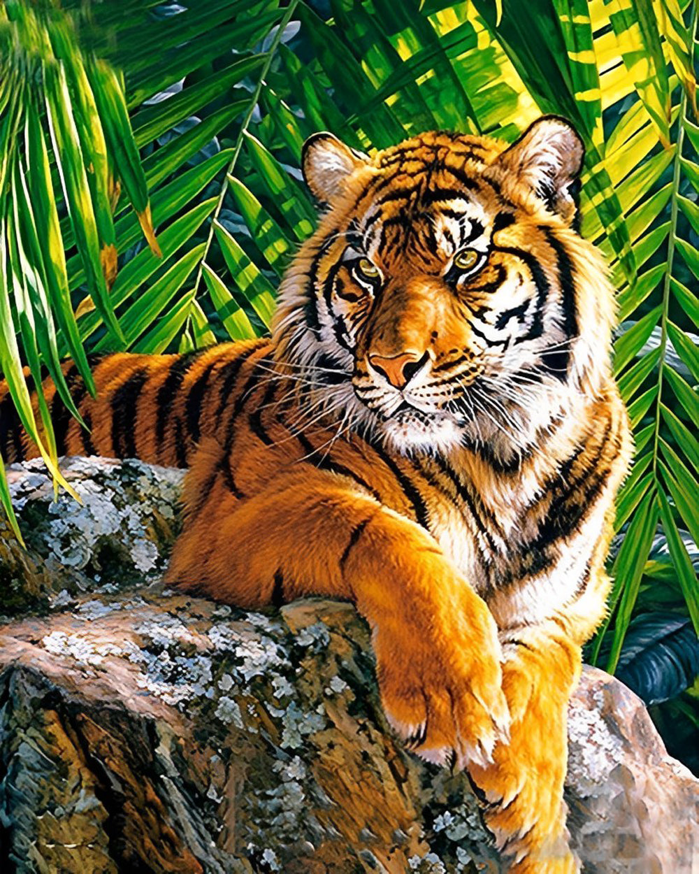 Tijger op een Rots in het Bos Diamond Painting