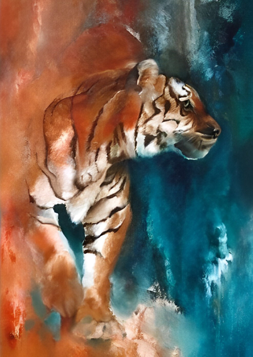 Tijger tegen een Oranjeblauwe Achtergrond Diamond Painting