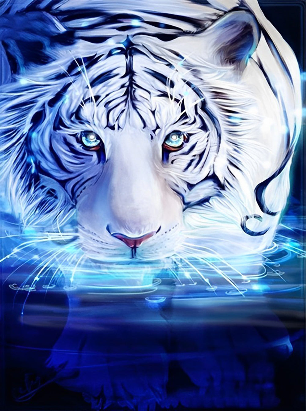 Tijgers in Blauw Water Diamond Painting