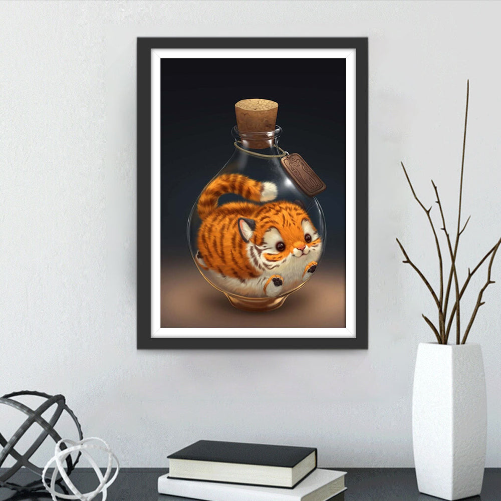 Tijgerwelp in een Glazen Fles Diamond Painting