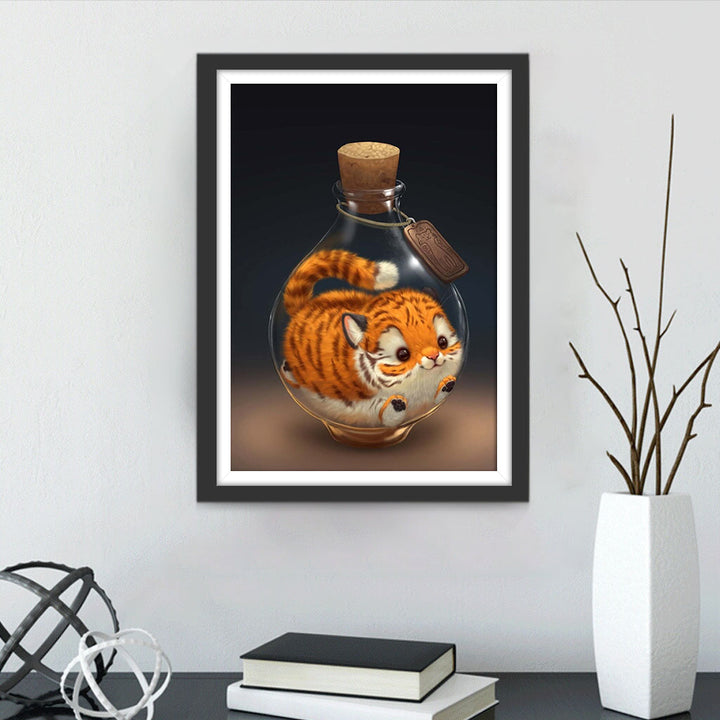 Tijgerwelp in een Glazen Fles Diamond Painting