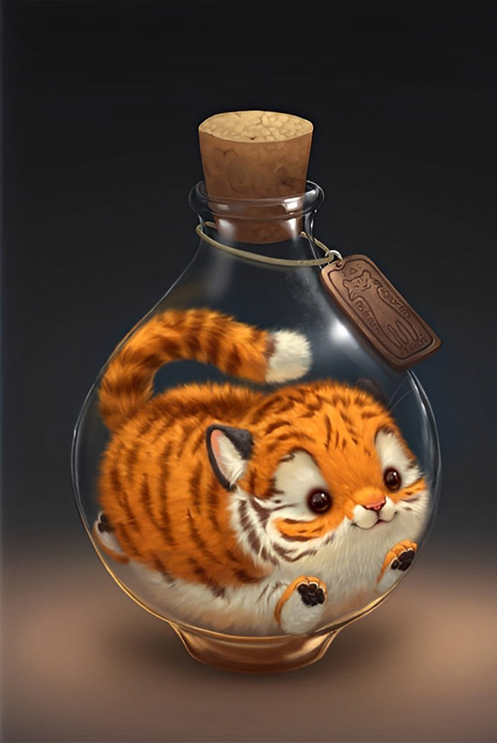 Tijgerwelp in een Glazen Fles Diamond Painting