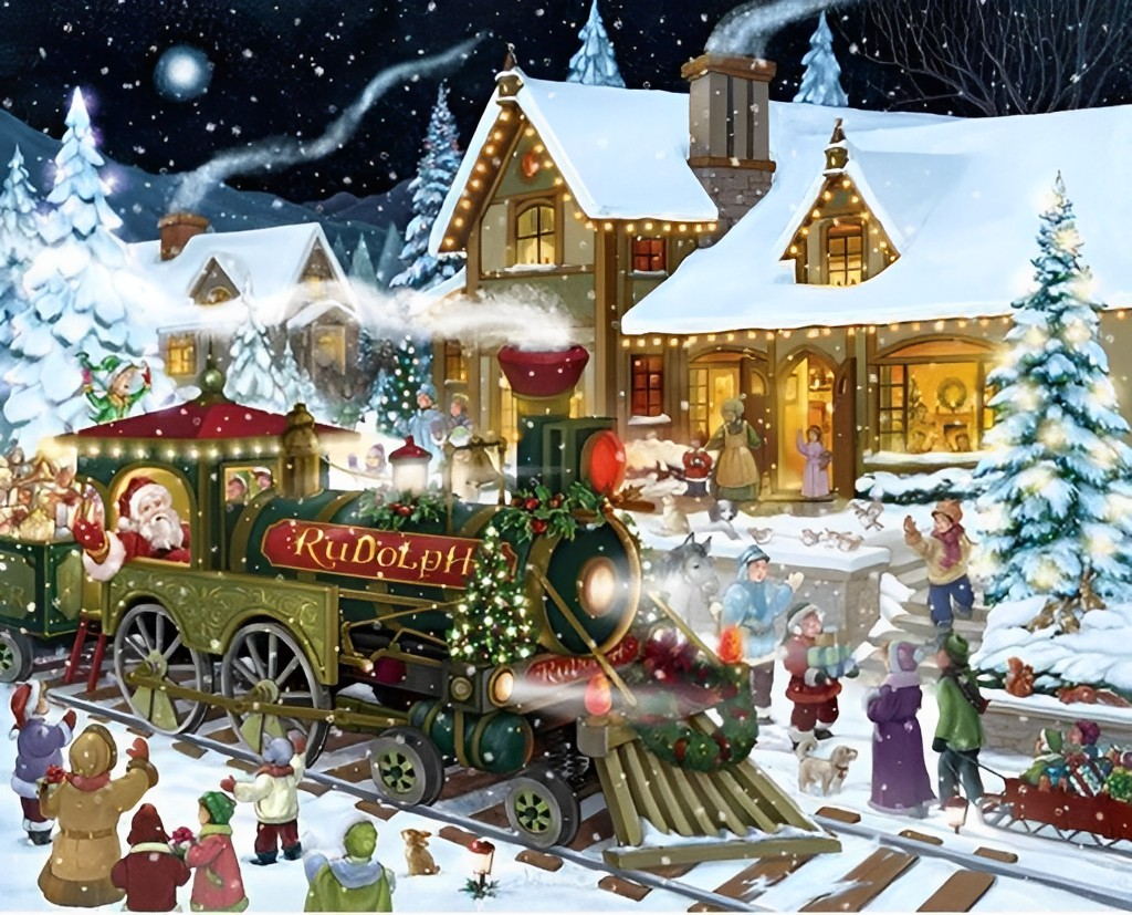 Trein naar Kersthuisjes Diamond Painting
