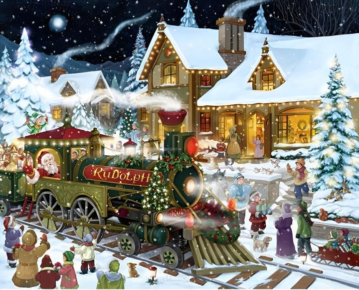 Trein naar Kersthuisjes Diamond Painting