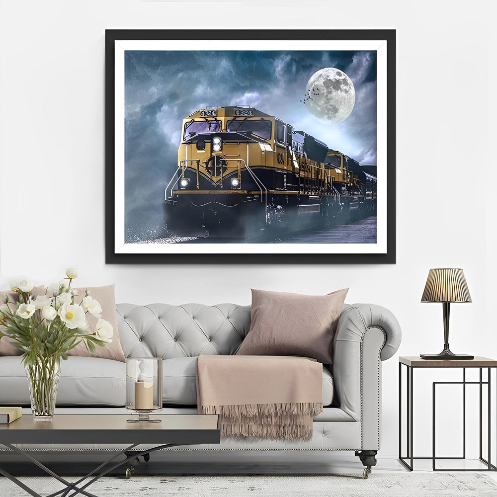 Trein op Spoor in Maanlichtnacht Diamond Painting