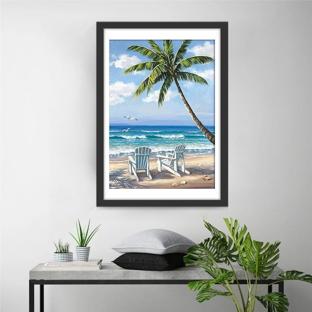 Twee Adirondack Stoelen op het Strand aan Zee Diamond Painting