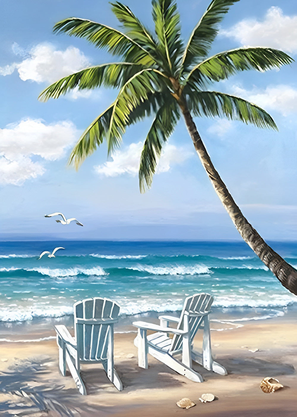 Twee Adirondack Stoelen op het Strand aan Zee Diamond Painting