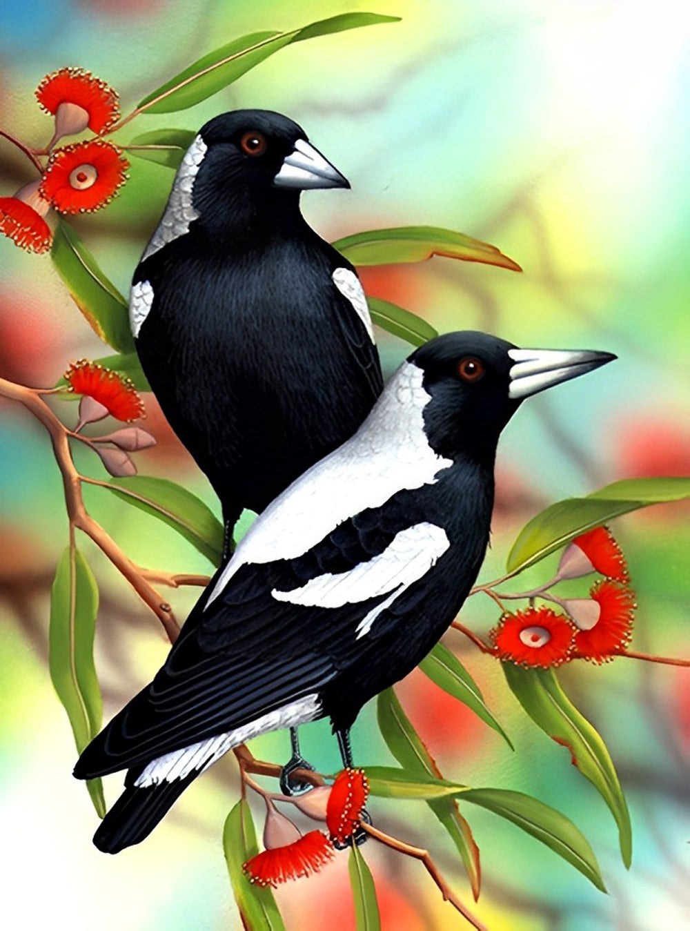 Twee Australische Eksters Diamond Painting