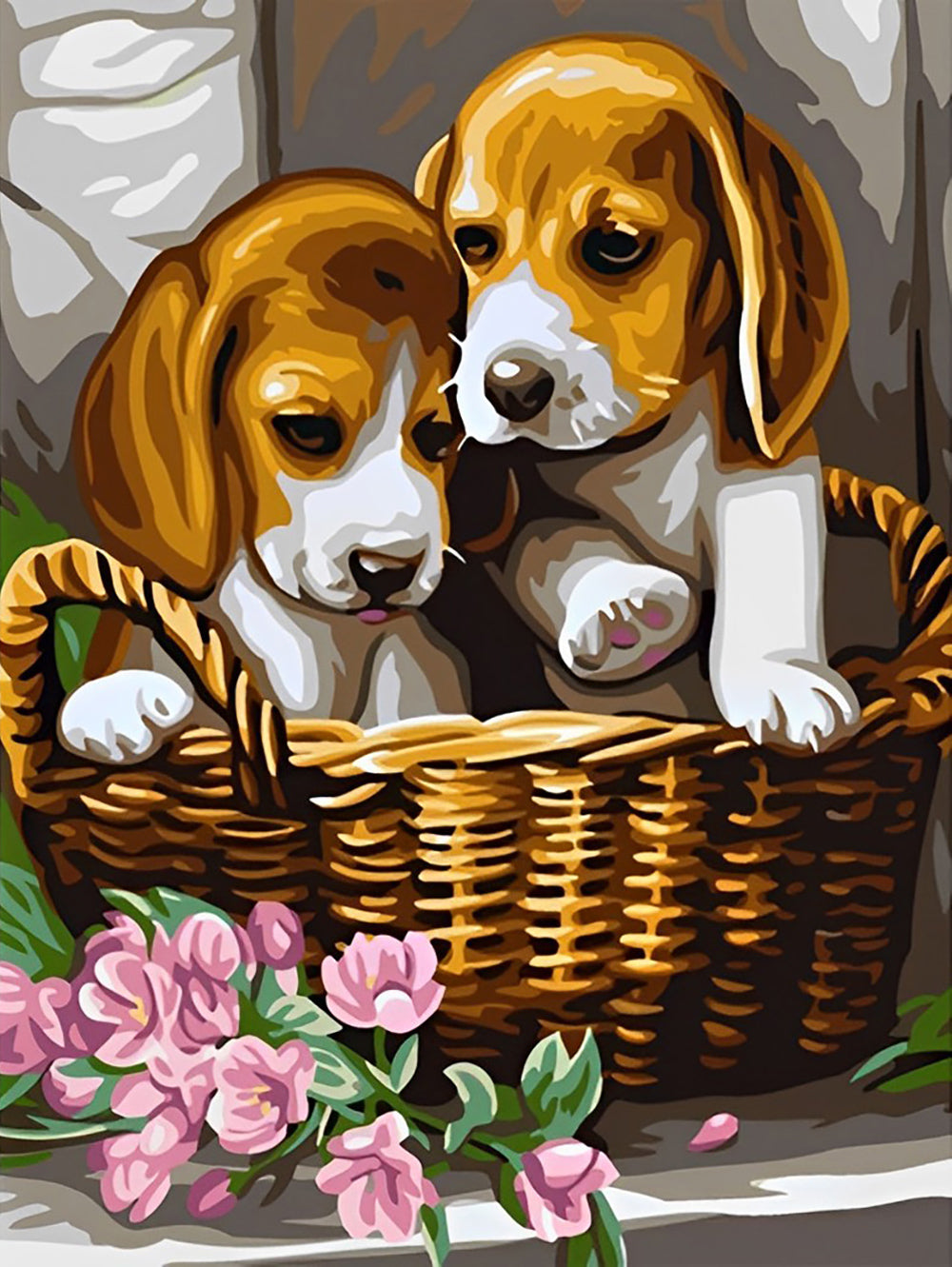 Twee Beagles in een Mandje Diamond Painting
