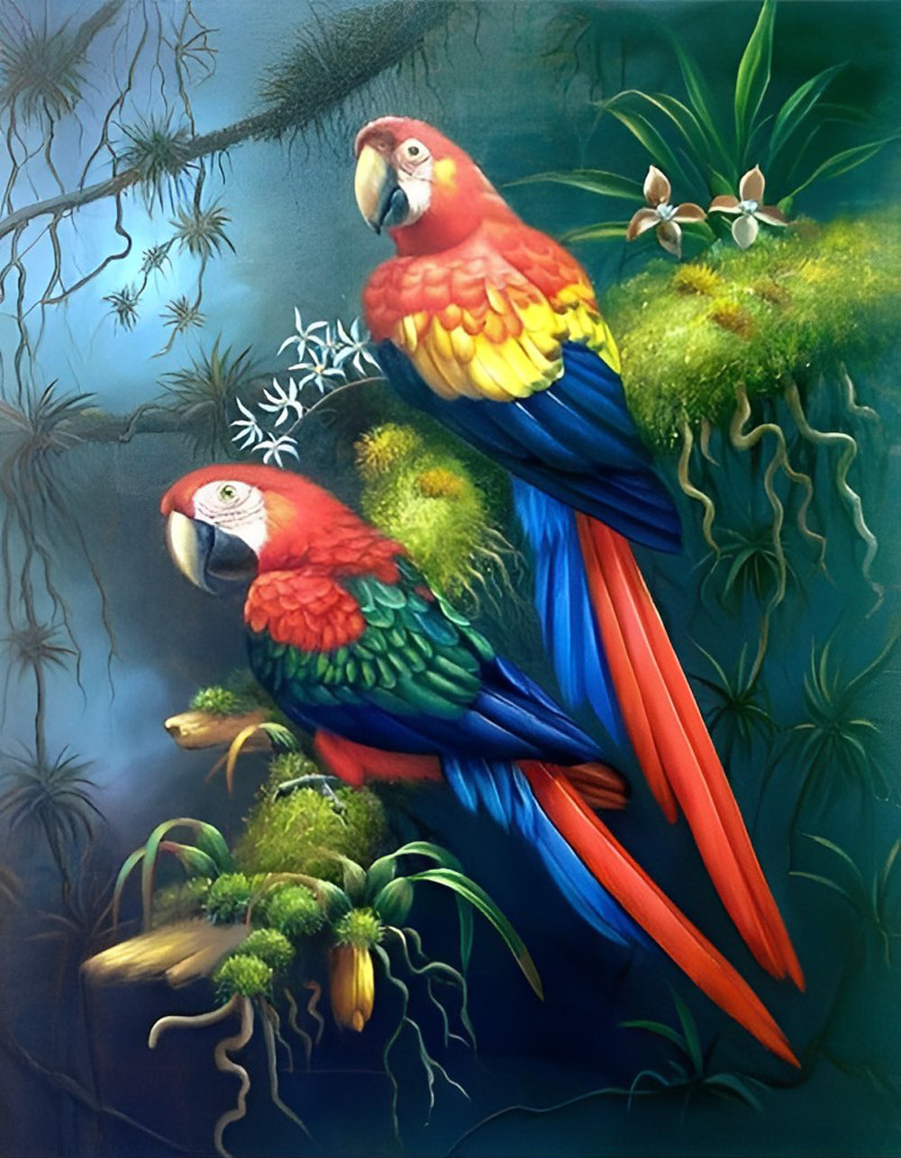 Twee Blauwe Papegaaien Diamond Painting
