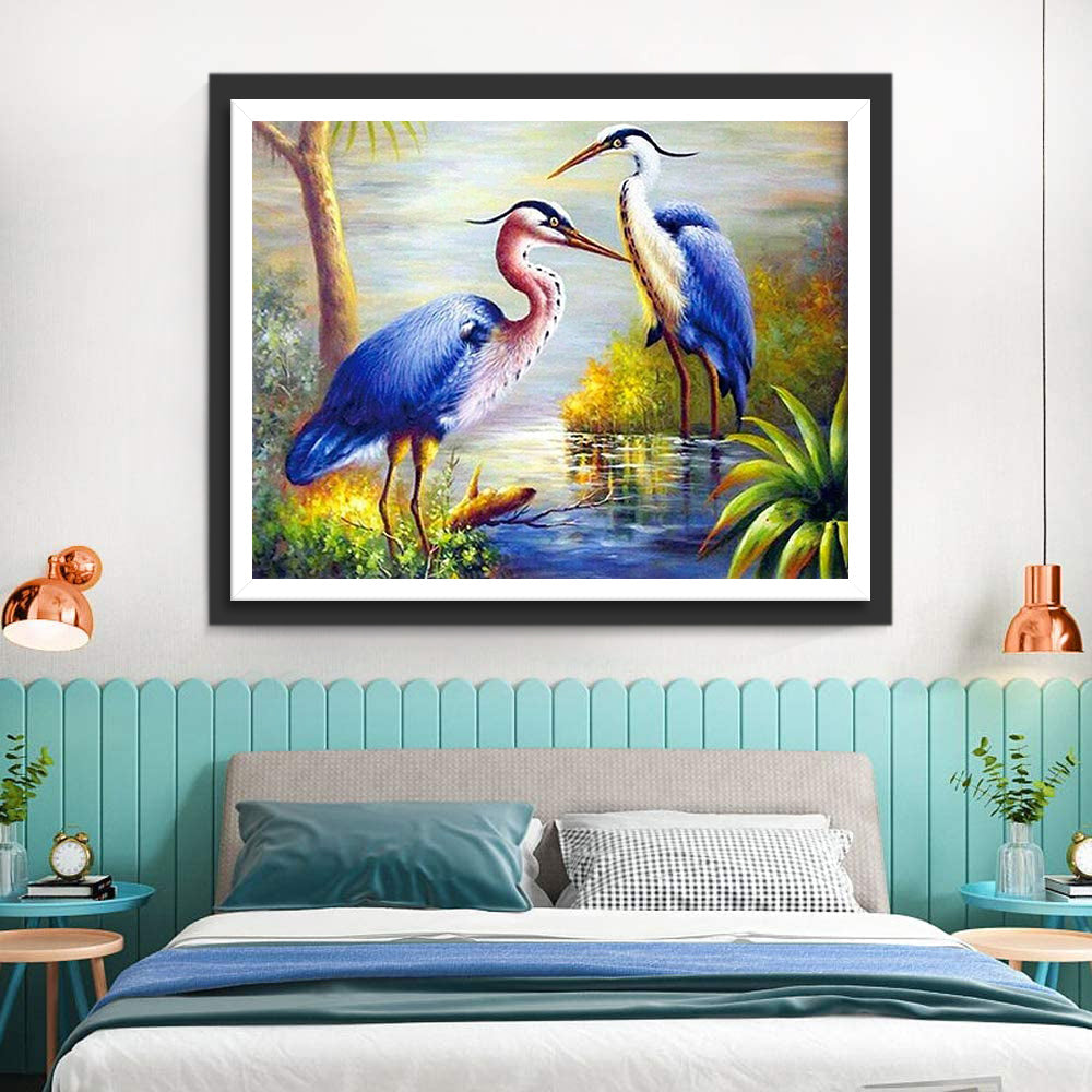 Twee Blauwe Reigers Diamond Painting
