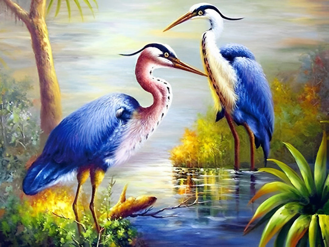 Twee Blauwe Reigers Diamond Painting