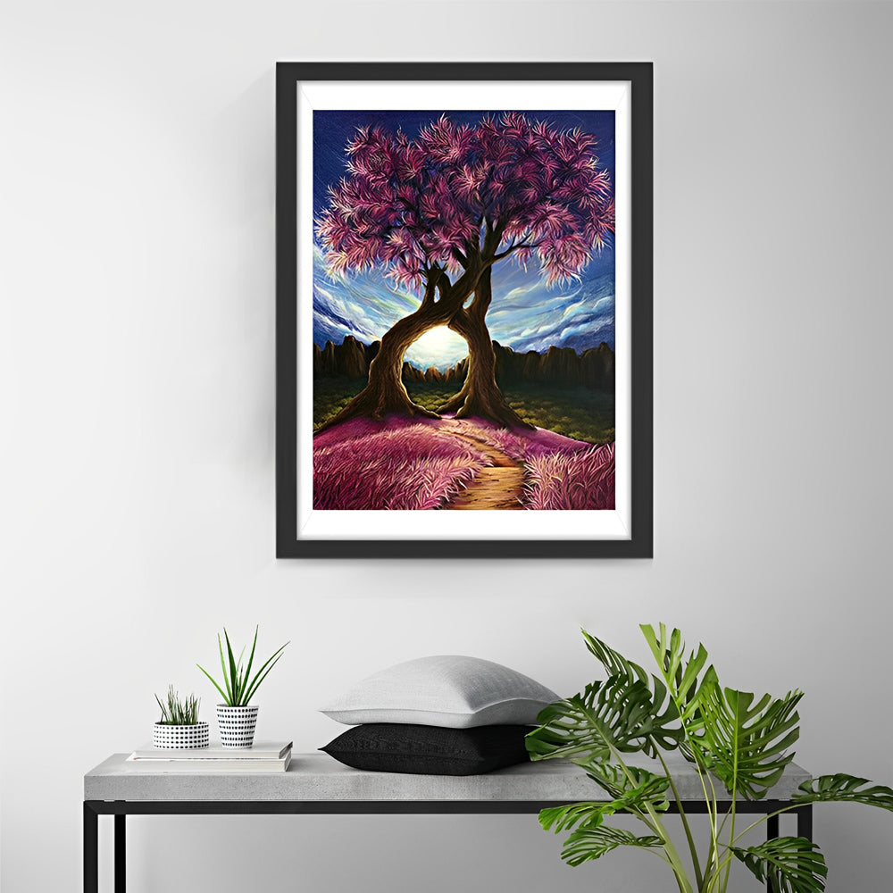Twee Bomen met Roze Bladeren Diamond Painting