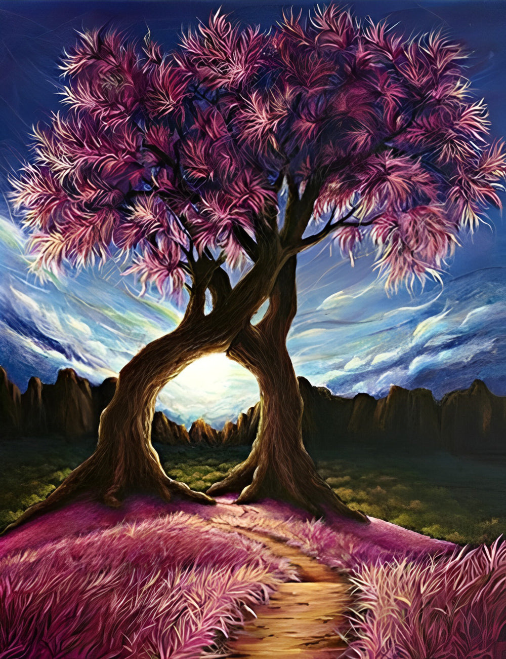 Twee Bomen met Roze Bladeren Diamond Painting