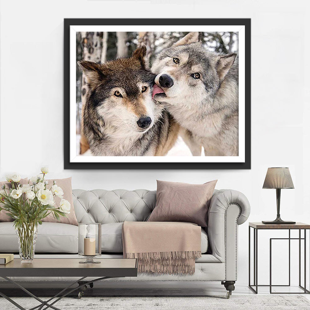 Twee Dichte Wolven Diamond Painting