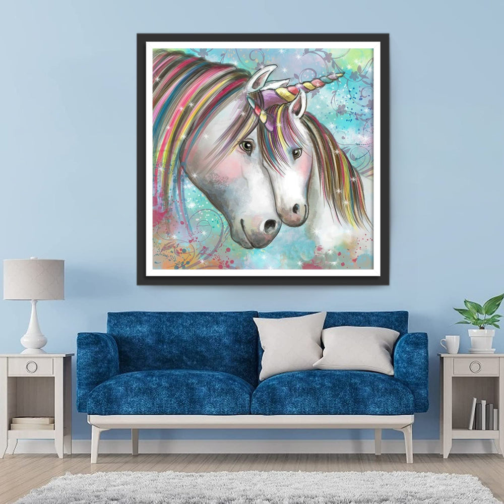 Twee Eenhoorns met hun Hoofden bij Elkaar Diamond Painting