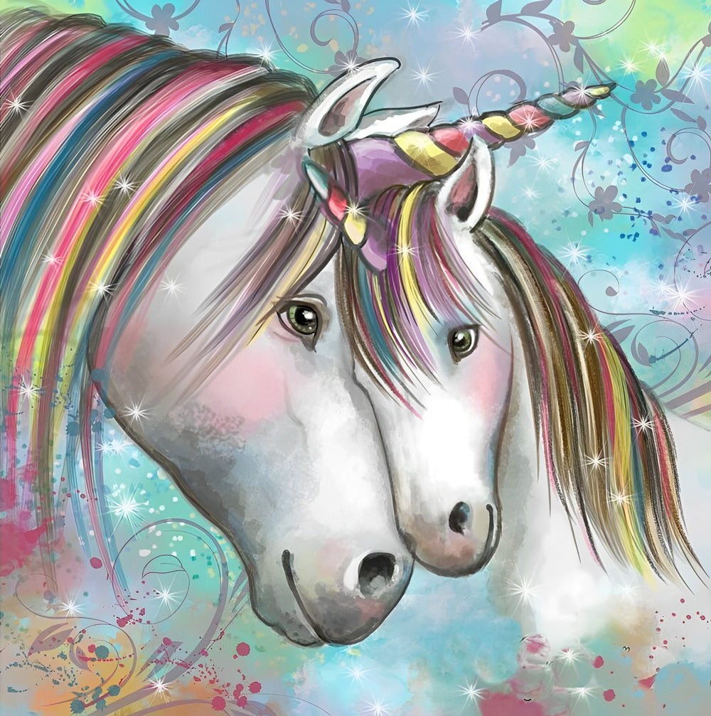 Twee Eenhoorns met hun Hoofden bij Elkaar Diamond Painting