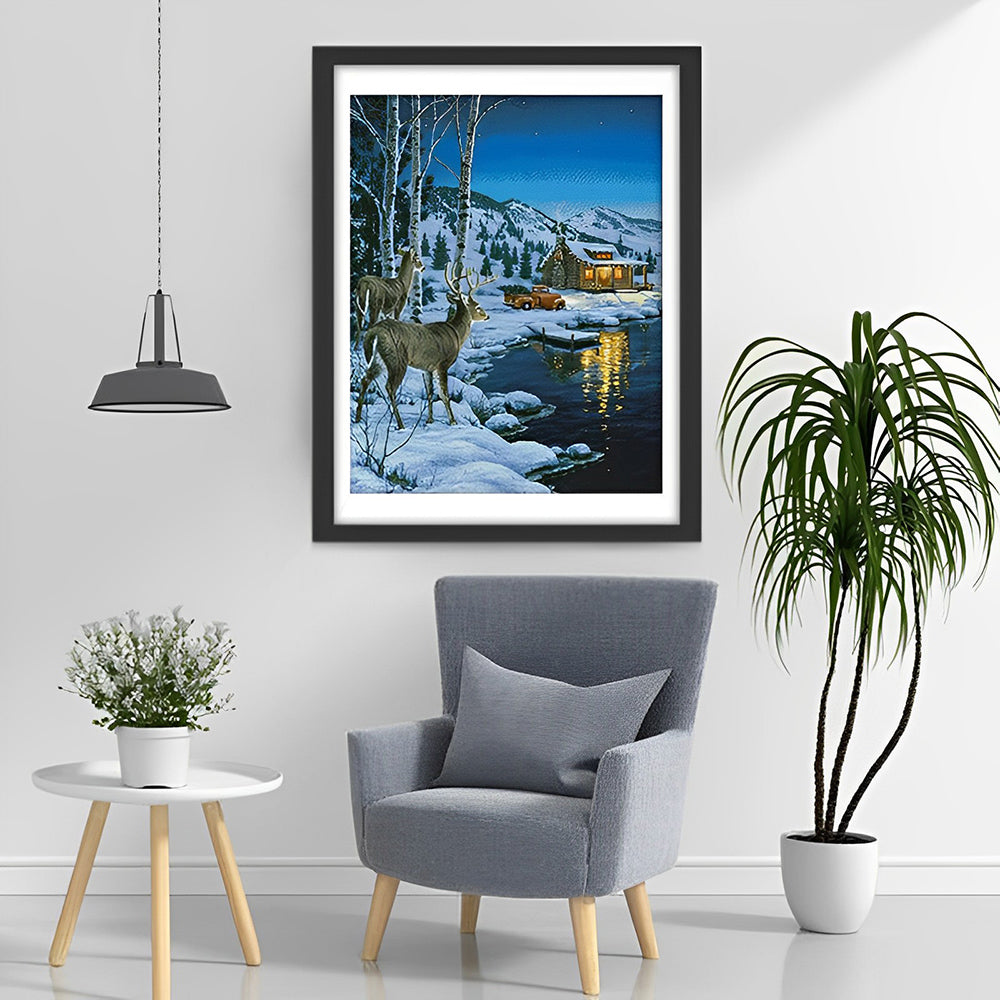 Twee Elanden in de Sneeuw Diamond Painting
