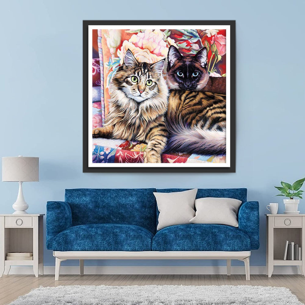 Twee Elegante Katten Vrienden Diamond Painting