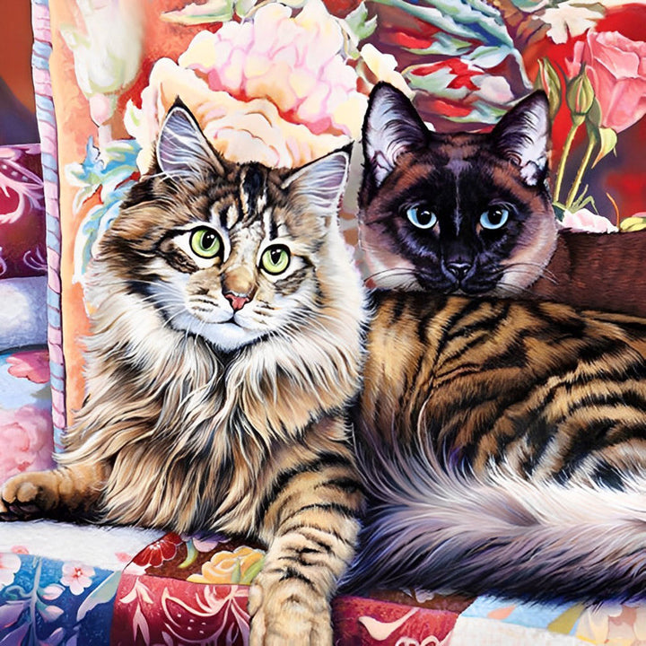 Twee Elegante Katten Vrienden Diamond Painting