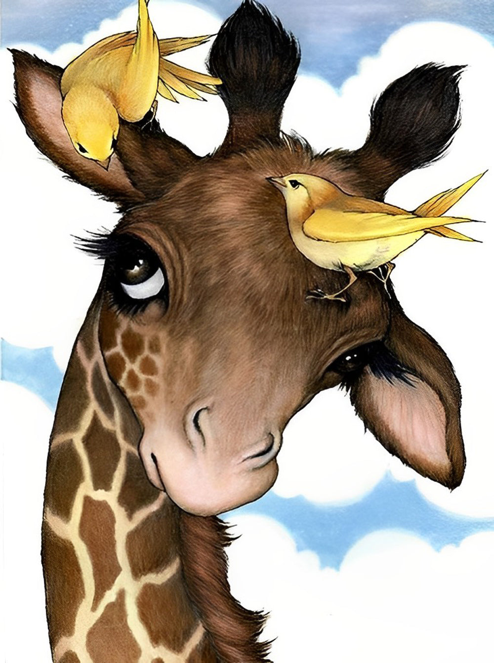 Twee Gele Vogels en een Giraffe Diamond Painting