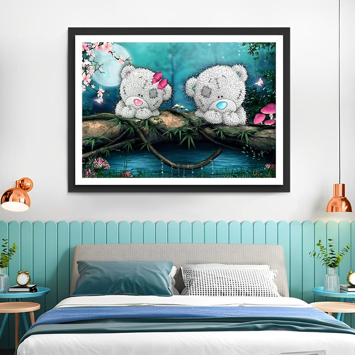 Twee Gewonde Poppenberen in een Boom Diamond Painting