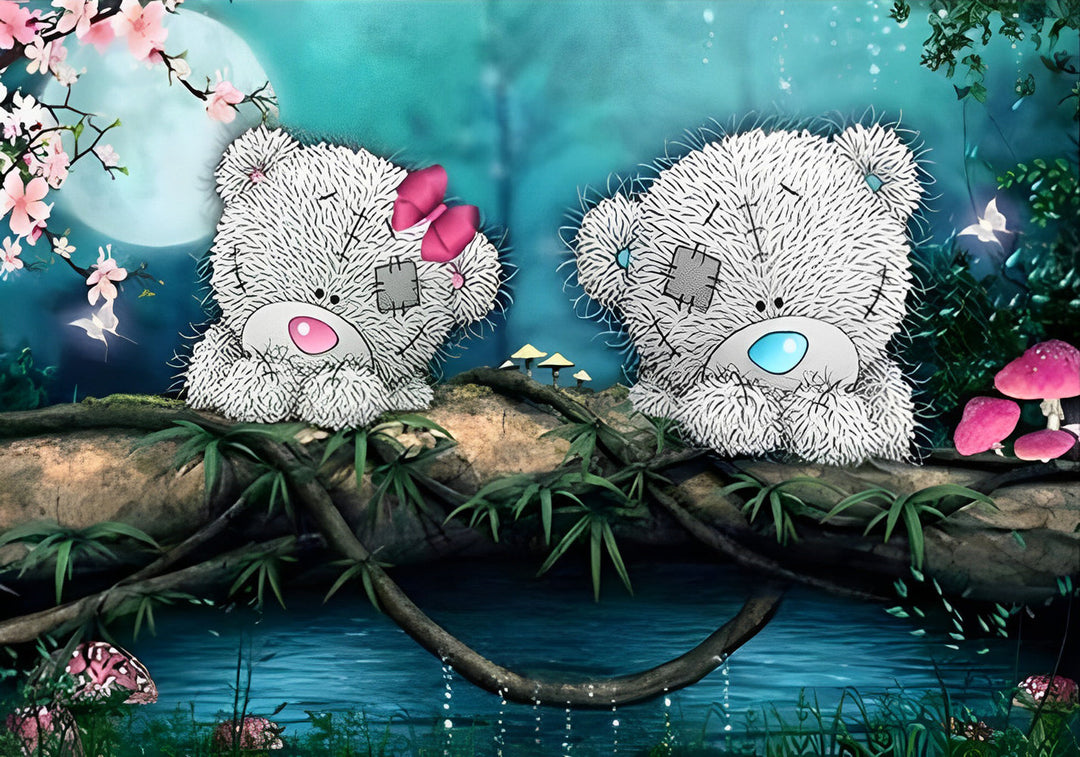 Twee Gewonde Poppenberen in een Boom Diamond Painting