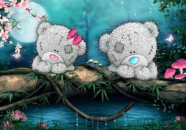 Twee Gewonde Poppenberen in een Boom Diamond Painting