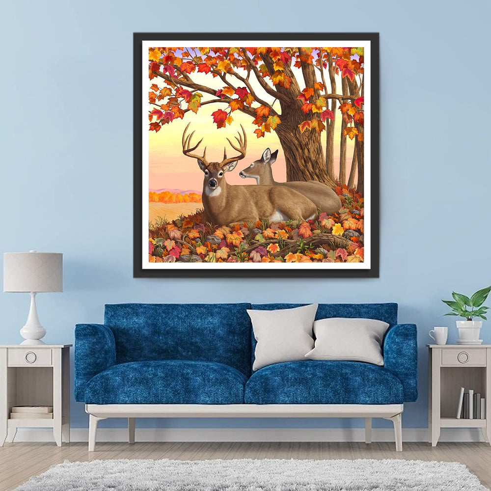 Twee Herten onder de Esdoorn Diamond Painting