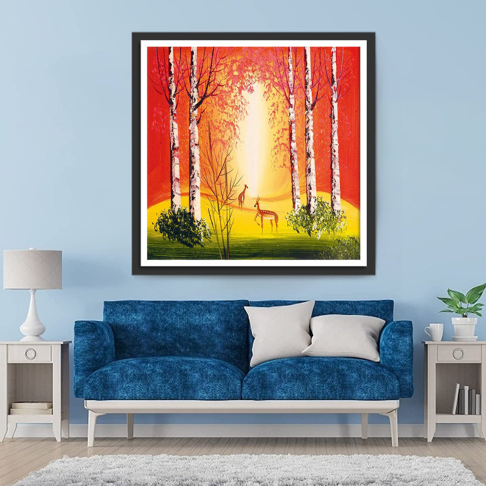 Twee Herten op een Heuvel in het Bos Diamond Painting