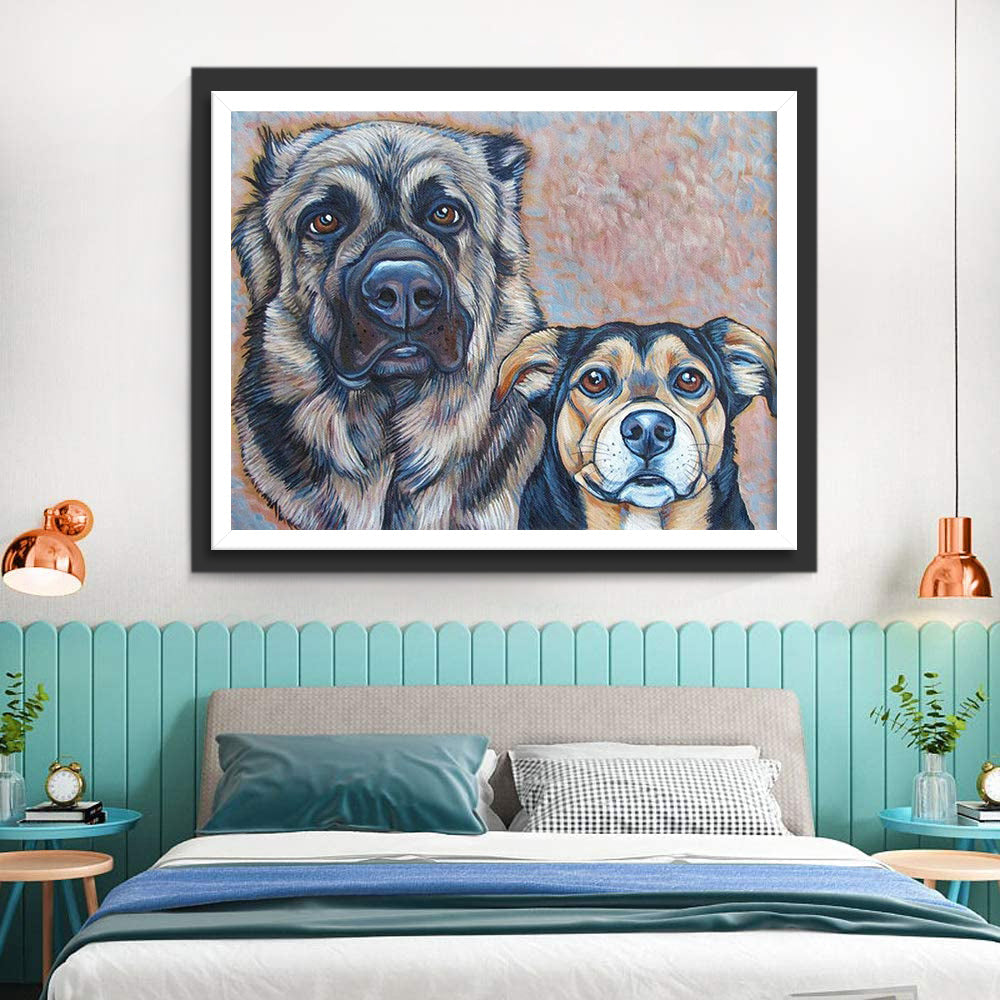 Twee Honden Kijken in de Camera Diamond Painting