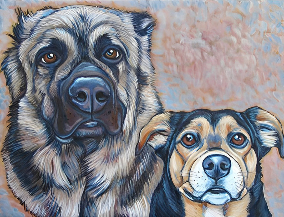 Twee Honden Kijken in de Camera Diamond Painting