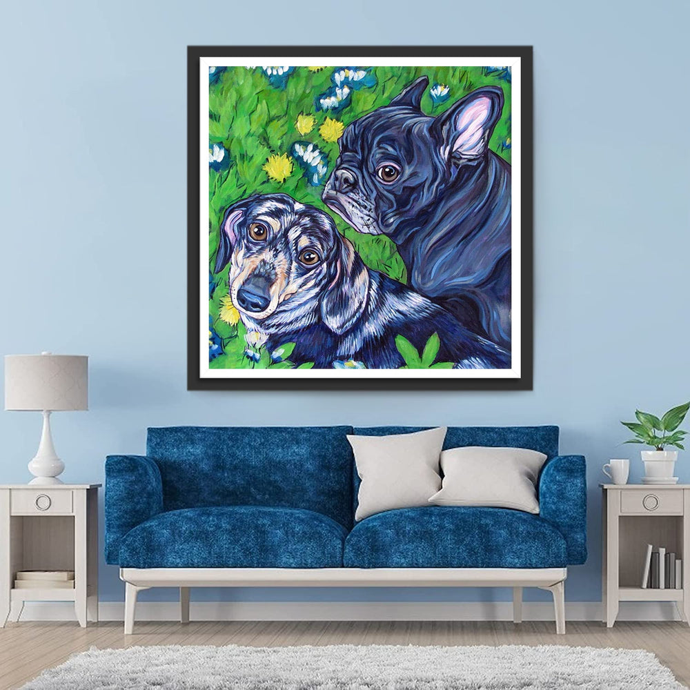 Twee Honden op de Weide Diamond Painting