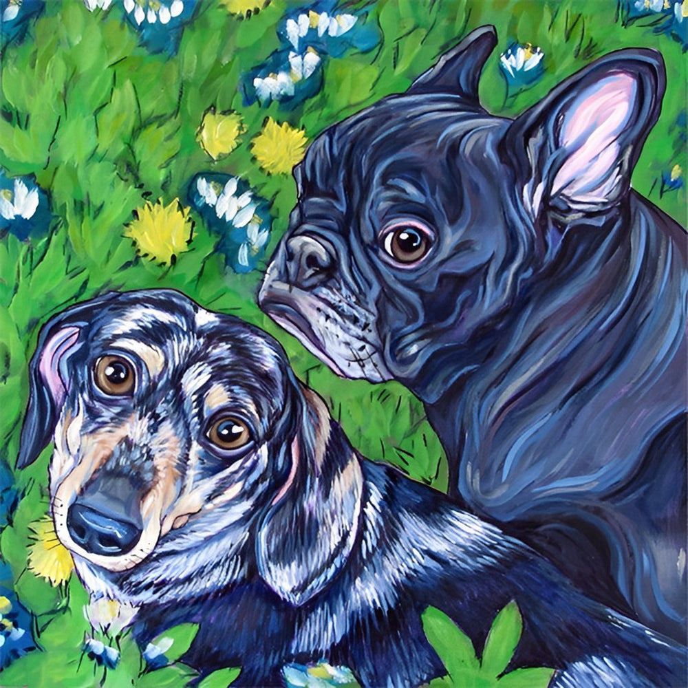 Twee Honden op de Weide Diamond Painting