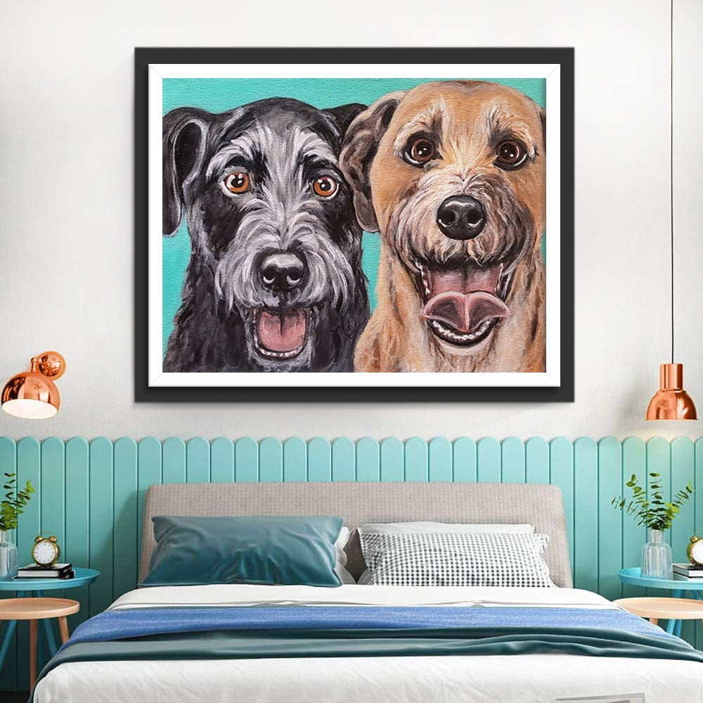 Twee Honden op een Groene Achtergrond Diamond Painting