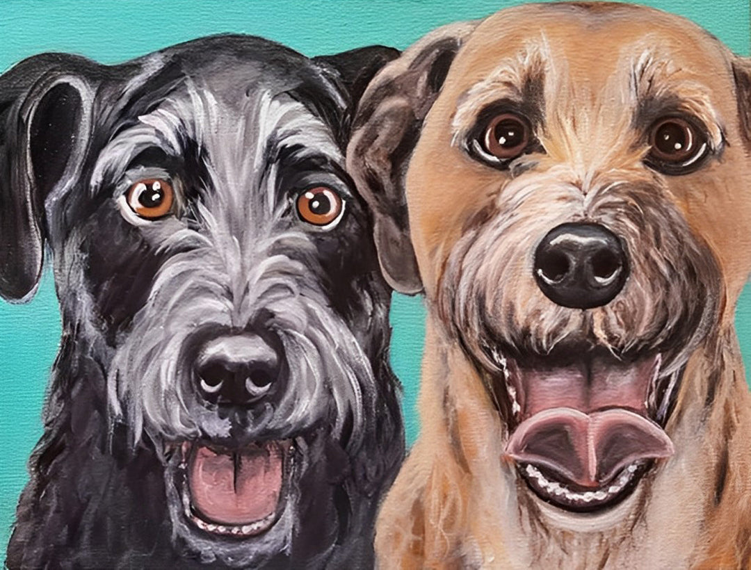 Twee Honden op een Groene Achtergrond Diamond Painting