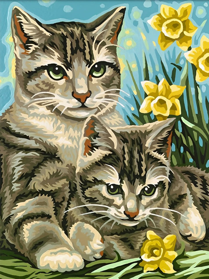 Twee Katten in een Gele Struik Diamond Painting