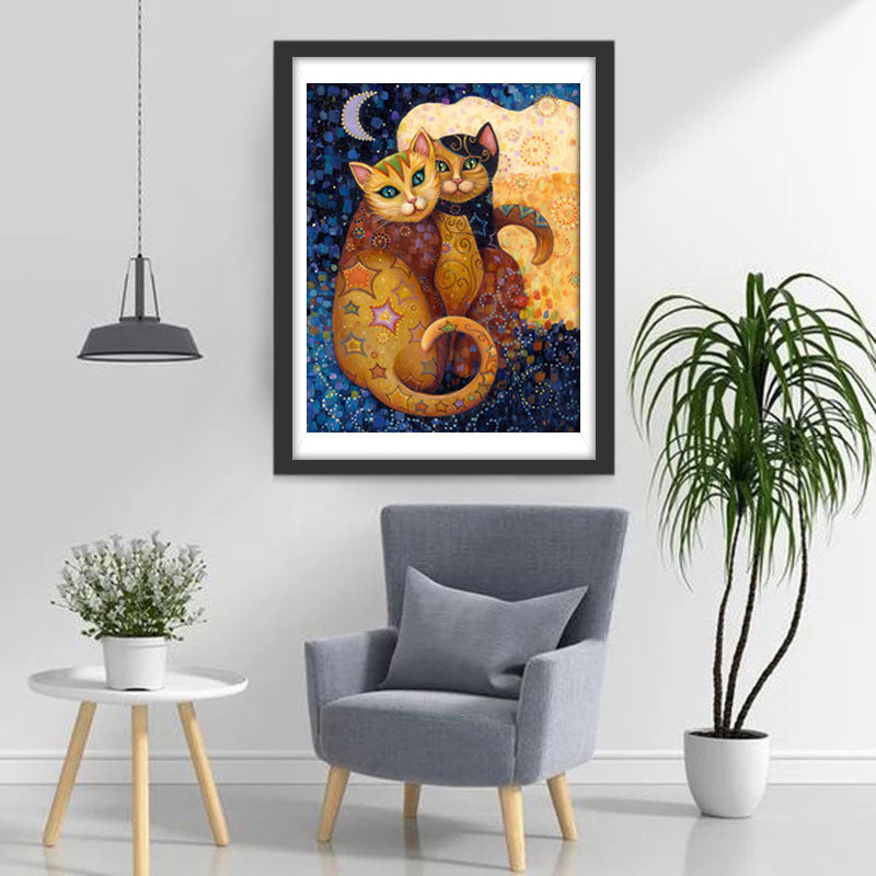 Twee Katten in Egyptische Stijl Diamond Painting