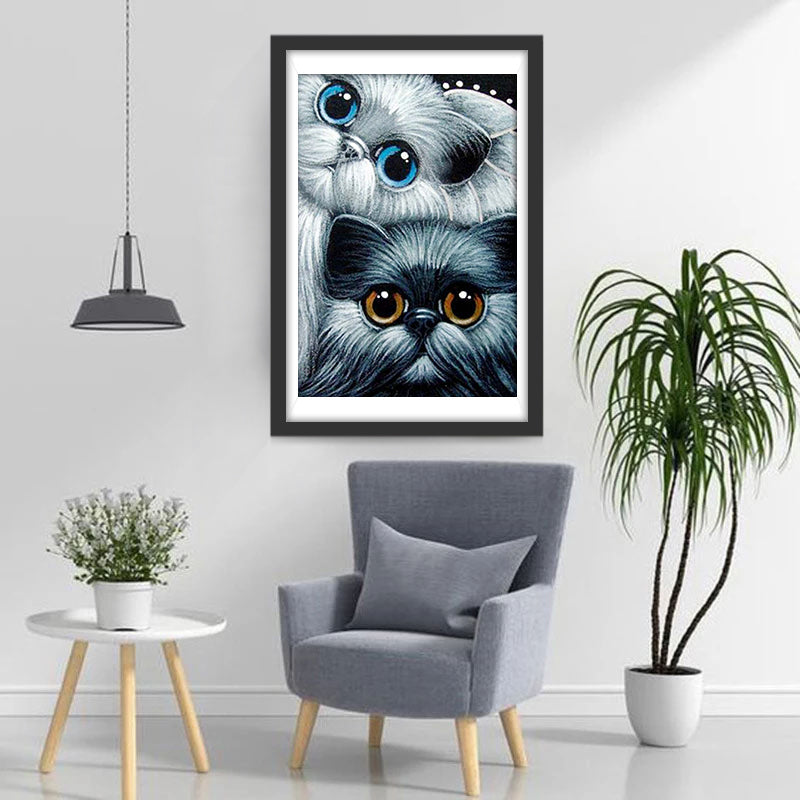 Twee Katten Leunen tegen Elkaar Diamond Painting