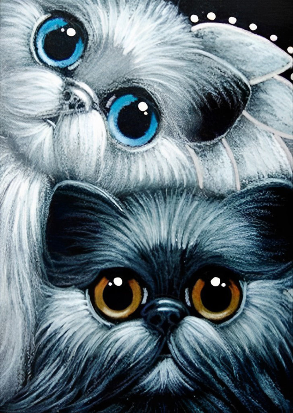 Twee Katten Leunen tegen Elkaar Diamond Painting