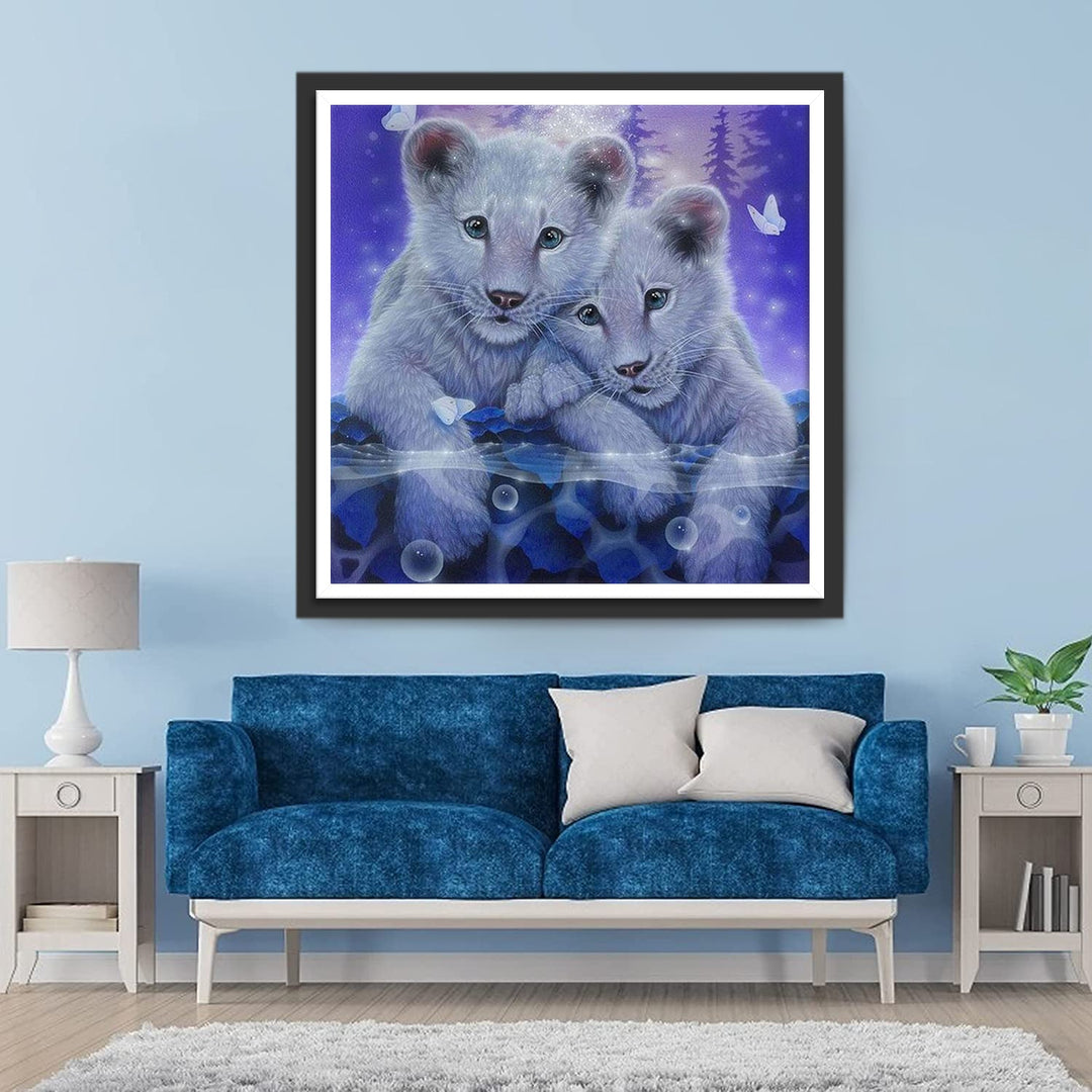Twee Kleine Witte Leeuwtjes Diamond Painting