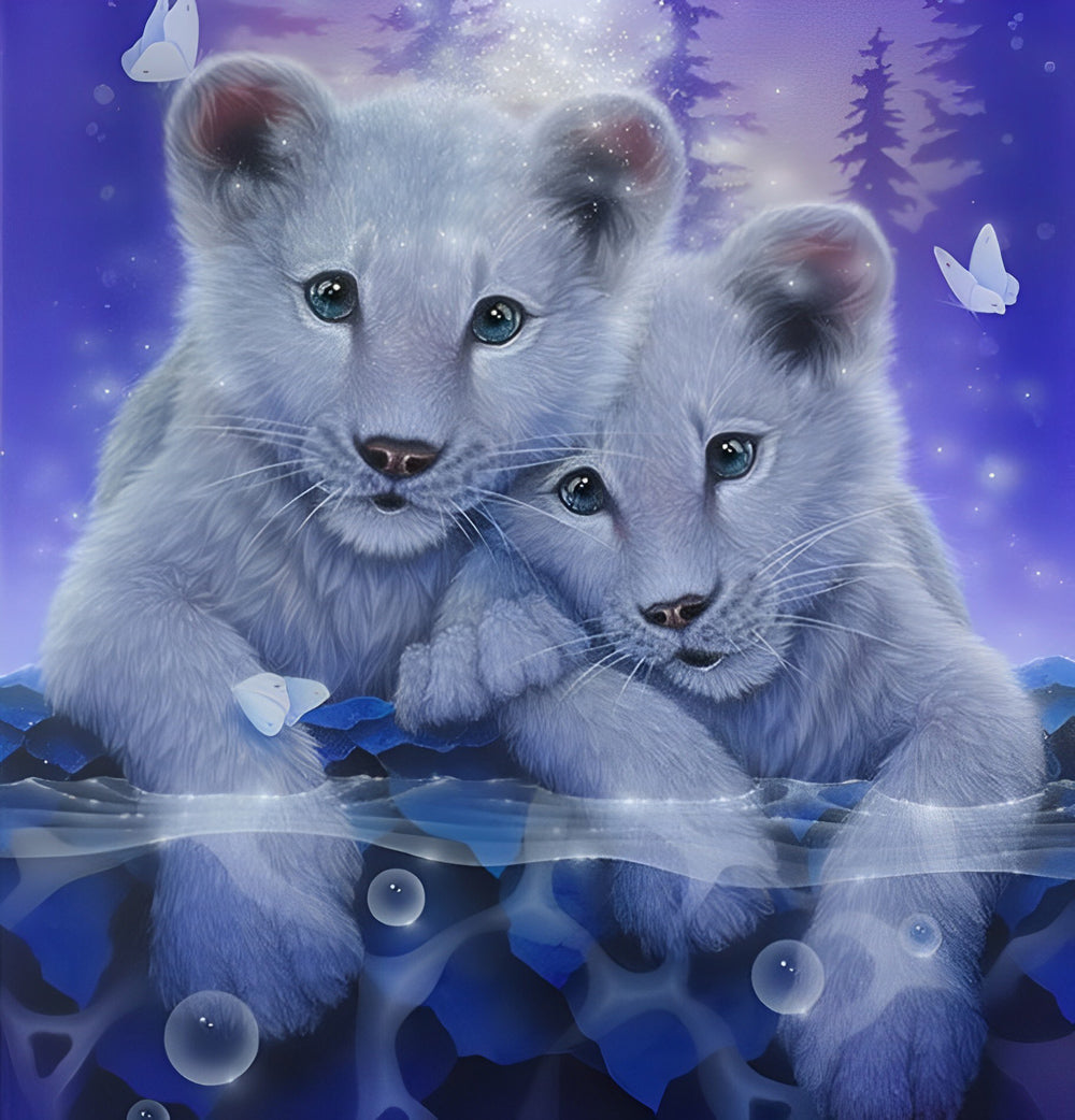 Twee Kleine Witte Leeuwtjes Diamond Painting