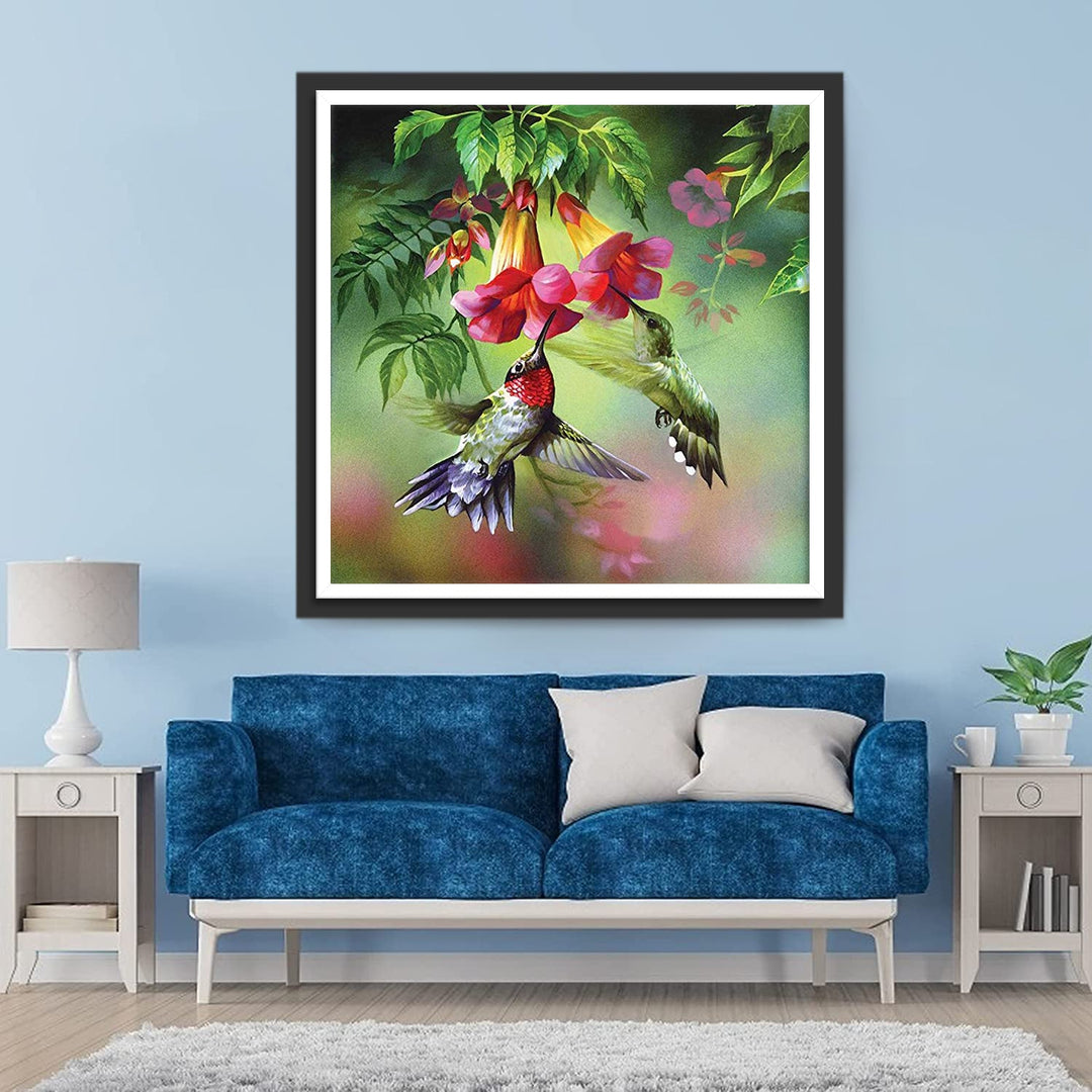Twee Kolibries Verzamelen Nectar Diamond Painting