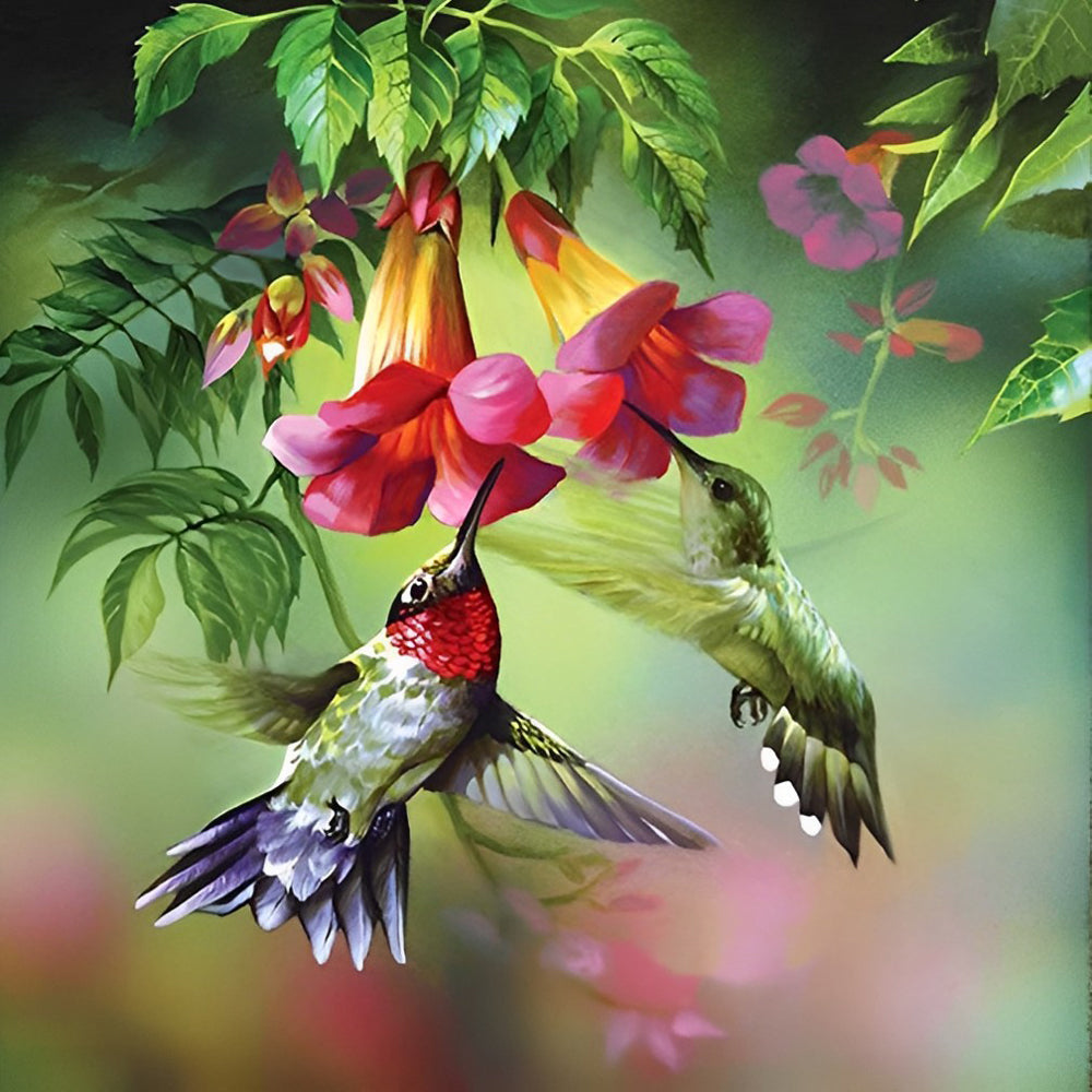 Twee Kolibries Verzamelen Nectar Diamond Painting