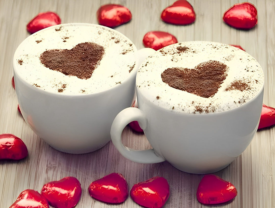 Twee Kopjes Cappuccino met Hartvormig Cacaopoeder Diamond Painting