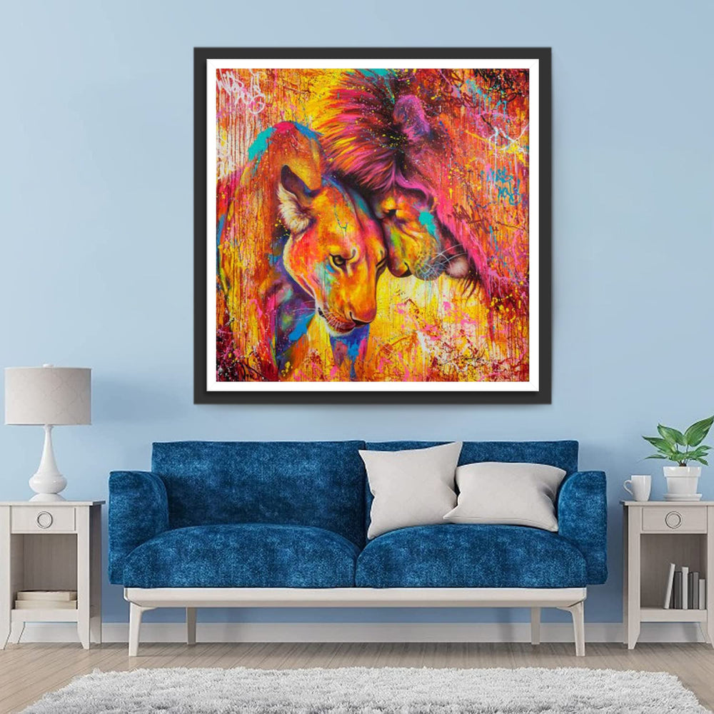 Twee Leeuwen Kop aan Kop Diamond Painting
