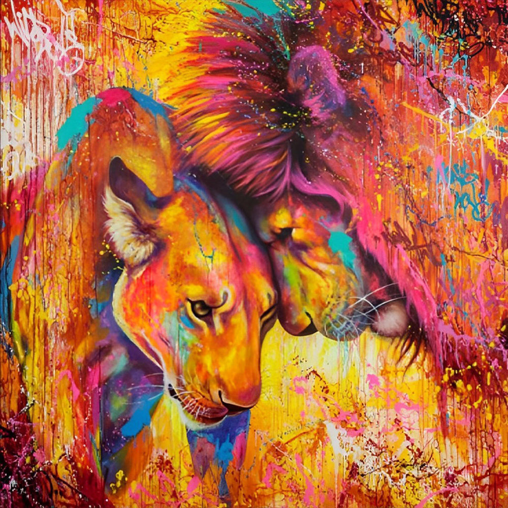 Twee Leeuwen Kop aan Kop Diamond Painting